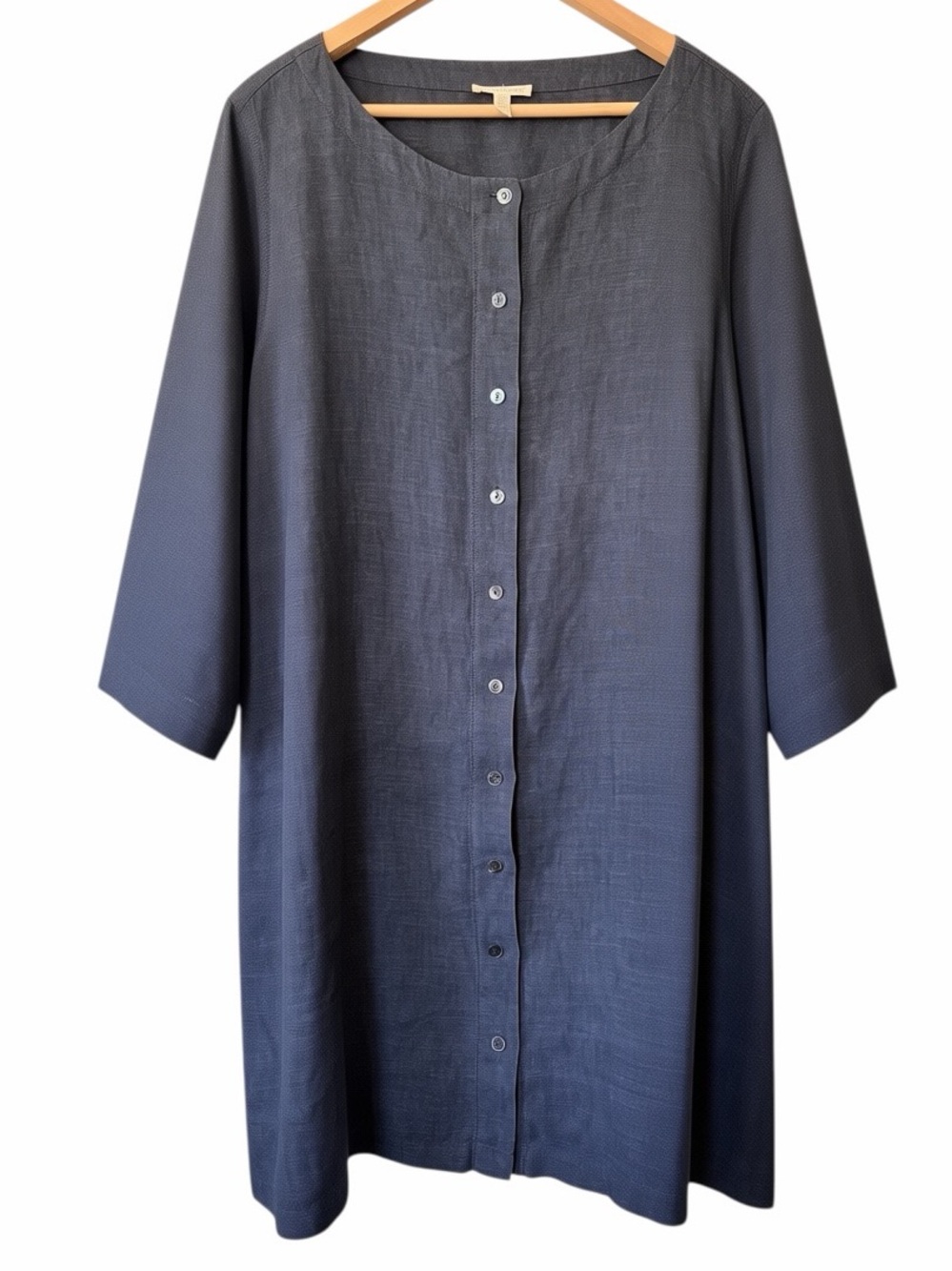 Eileen Fisher Organic Linen Delave Shirtdress/jacket XL Blue Pockets